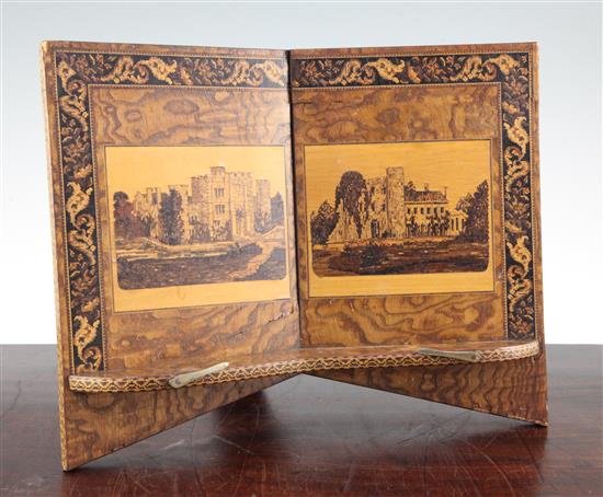 A Victorian Tunbridgeware ash bookstand, 14in.